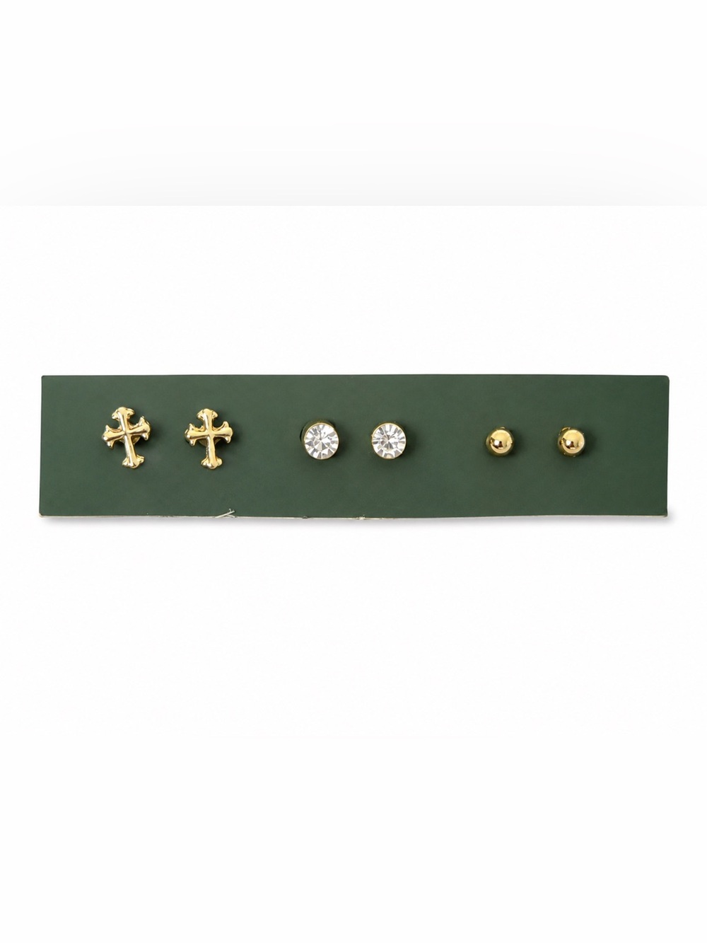 3 Pair Stud Earring Set Gold Cross Crystal Rhinestone Ball Minimalist